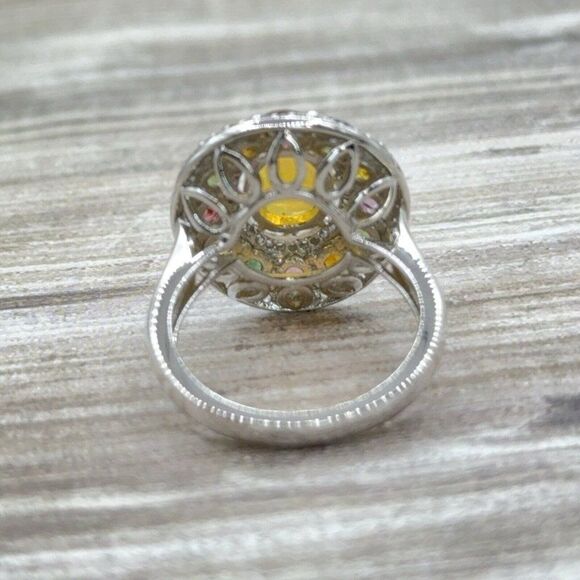 Welo Opal Ring W/ Multicolored Tourmaline Gemstones Zircon Halo Sterling Sz 7.75 - Picture 7 of 9